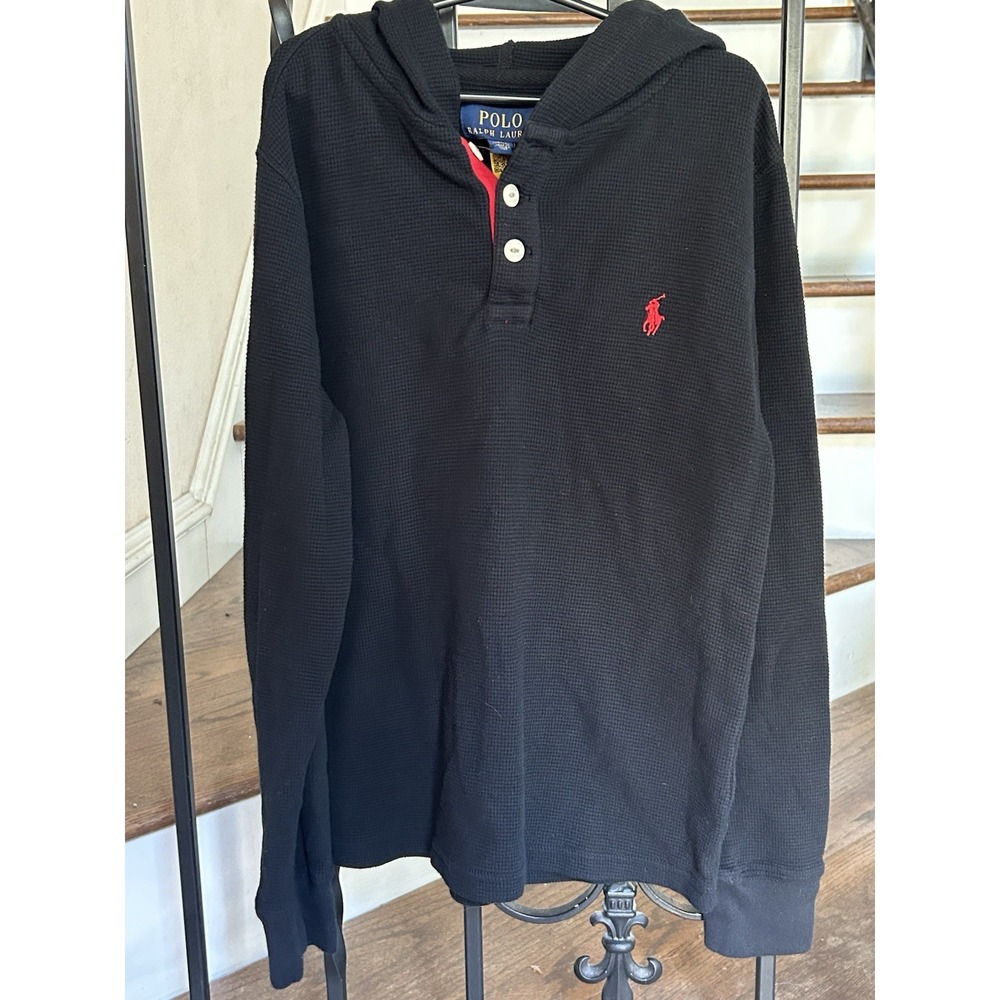 Boy's Size 10-12 Ralph Lauren Polo Waffle-knit Cotton Hoodie Henley